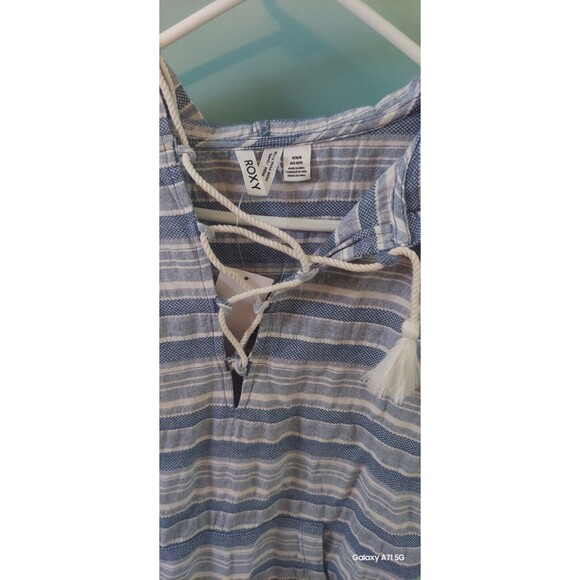 Roxy Paradise Calling Woven Poncho Hoodie - Blue Stripes - Women's Size M - Picture 2 of 9